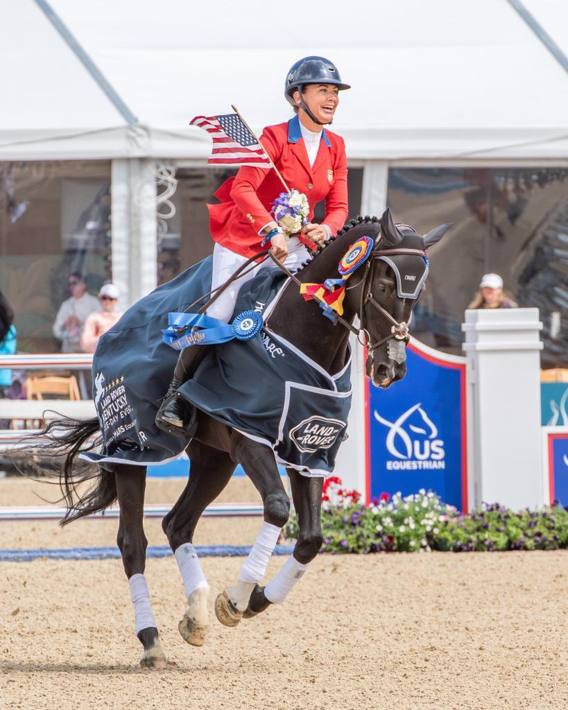 Rider Tamie Smith on her horse Mai Baum after winning. Picture used by MagnaWavePEMF