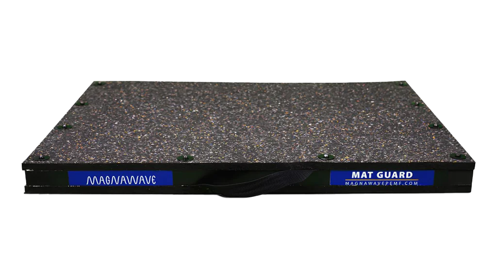 Rectangular textured protective pad with MagnaWave branding and a ‘Mat Guard’ label, featuring a small black carrying strap.
